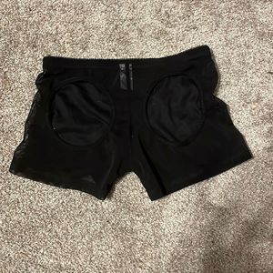 Nylon Exposed Cheek Booty Shorts with Lace sides
